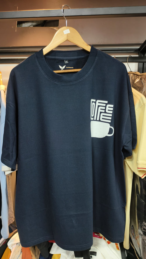 Navy oversized t-shirt with coffee cup graphic print